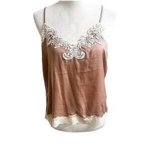 I.N.C International Concepts Lace Trim Cami Y2K Fairy Whimsical Size Medium Tan